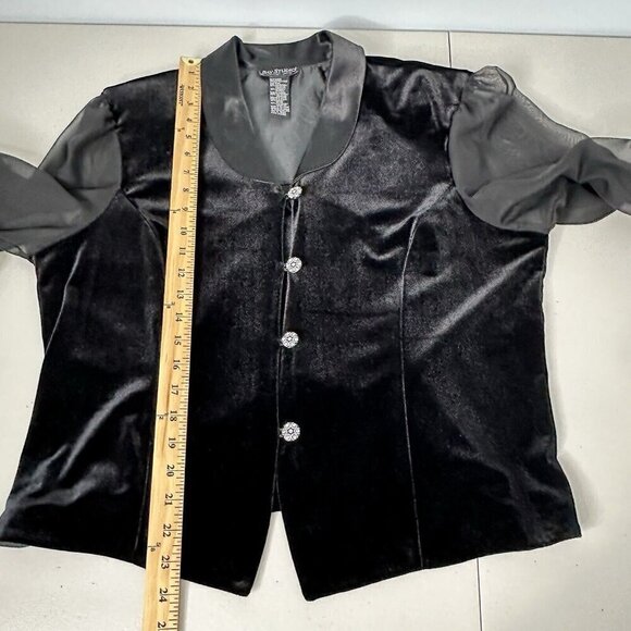 Vtg Bay Studio Velvet Jacket Petite XL Sheer Sleeve Rhinestone Button Evening - Picture 10 of 11